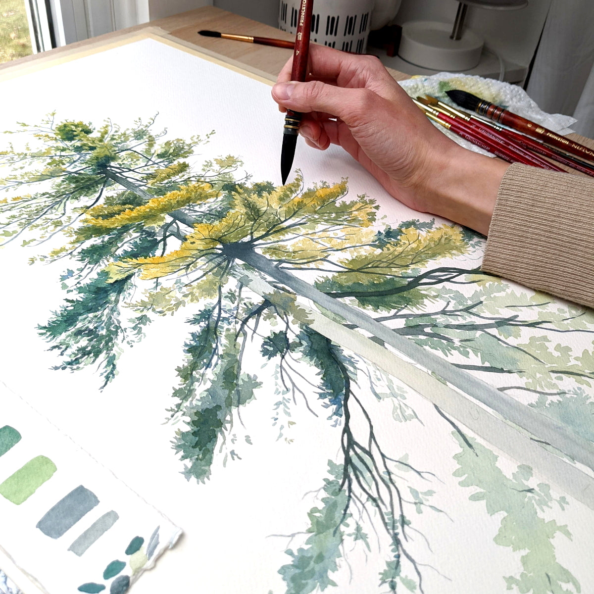 Easy trees with Brusho  Painting, Brusho, Watercolor paintings