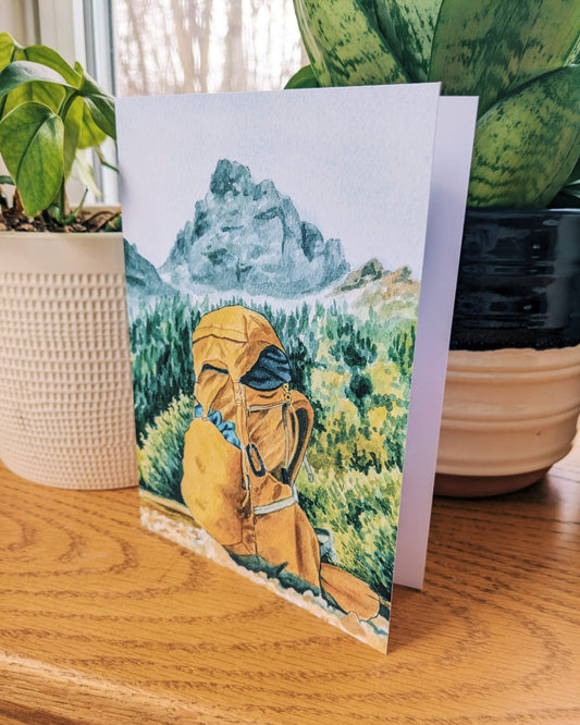 Backpack in the Tetons - Greeting Card - Kim Everhard Art