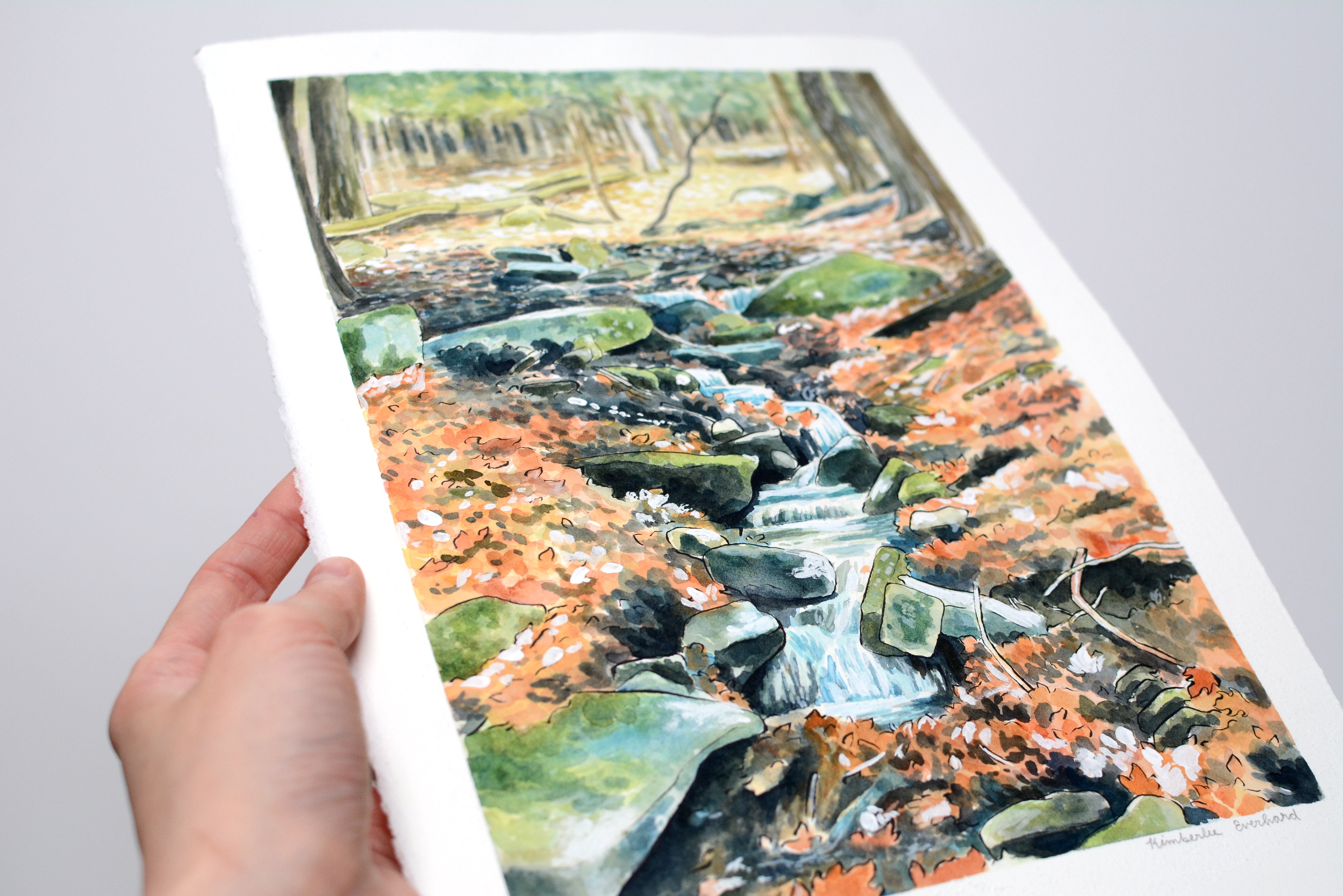 Stream in the Woods - Original Painting - 8.5x14" - Kim Everhard Art