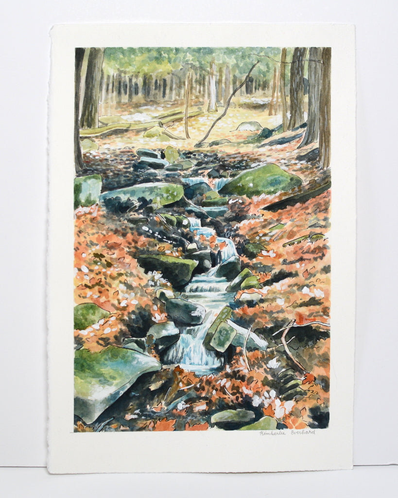 Stream in the Woods - Original Painting - 8.5x14" - Kim Everhard Art