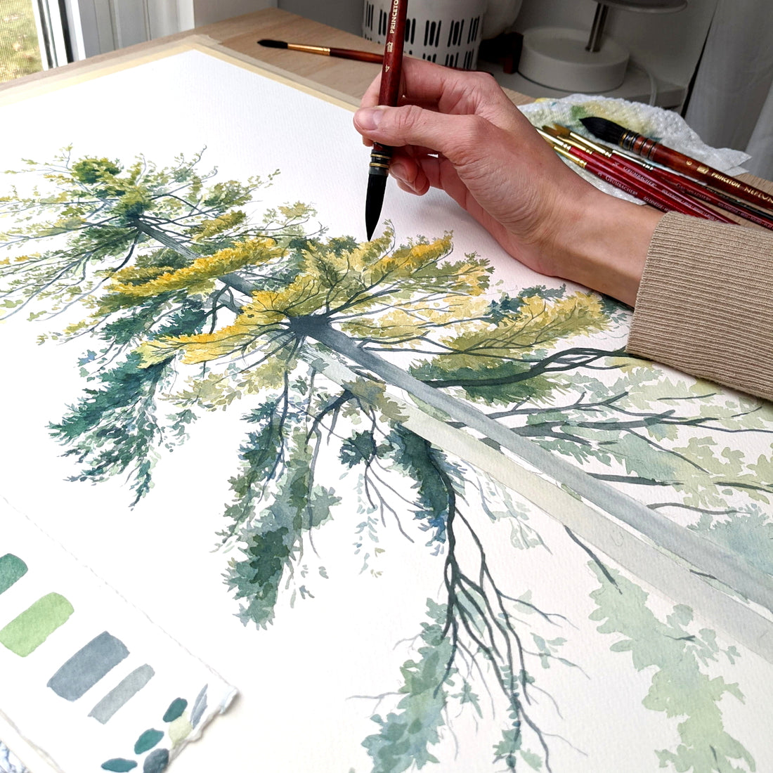 Painting a Pair of Pine Trees with Watercolor