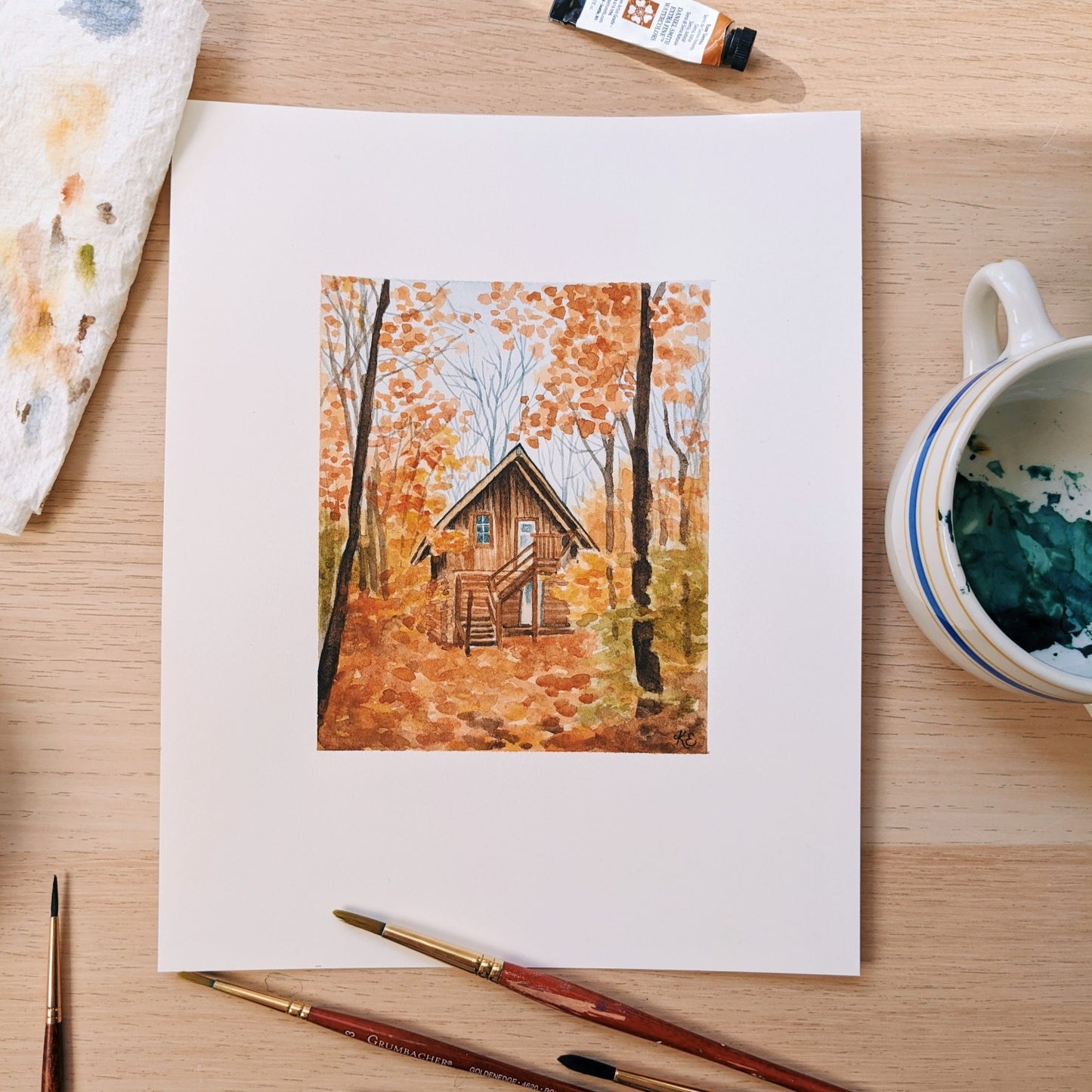 Cozy Woodland Cabin - Original Painting - 8x10 - Kim Everhard Art