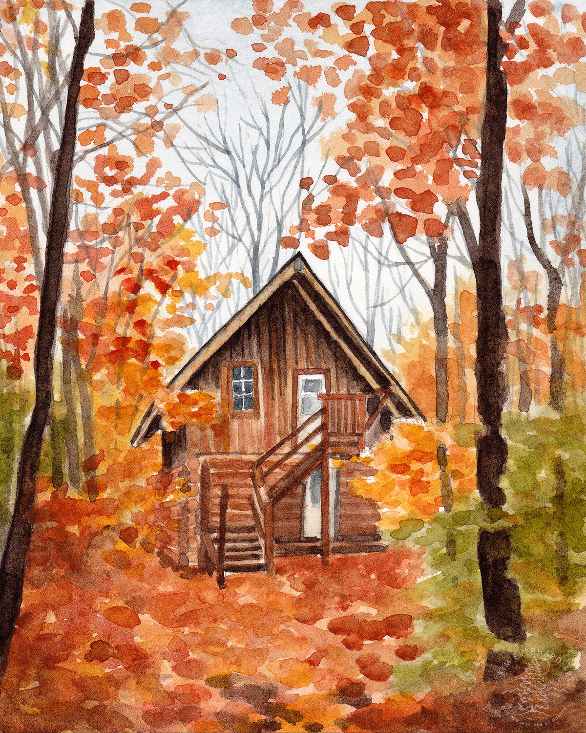 Cozy Woodland Cabin - Original Painting - 8x10 - Kim Everhard Art