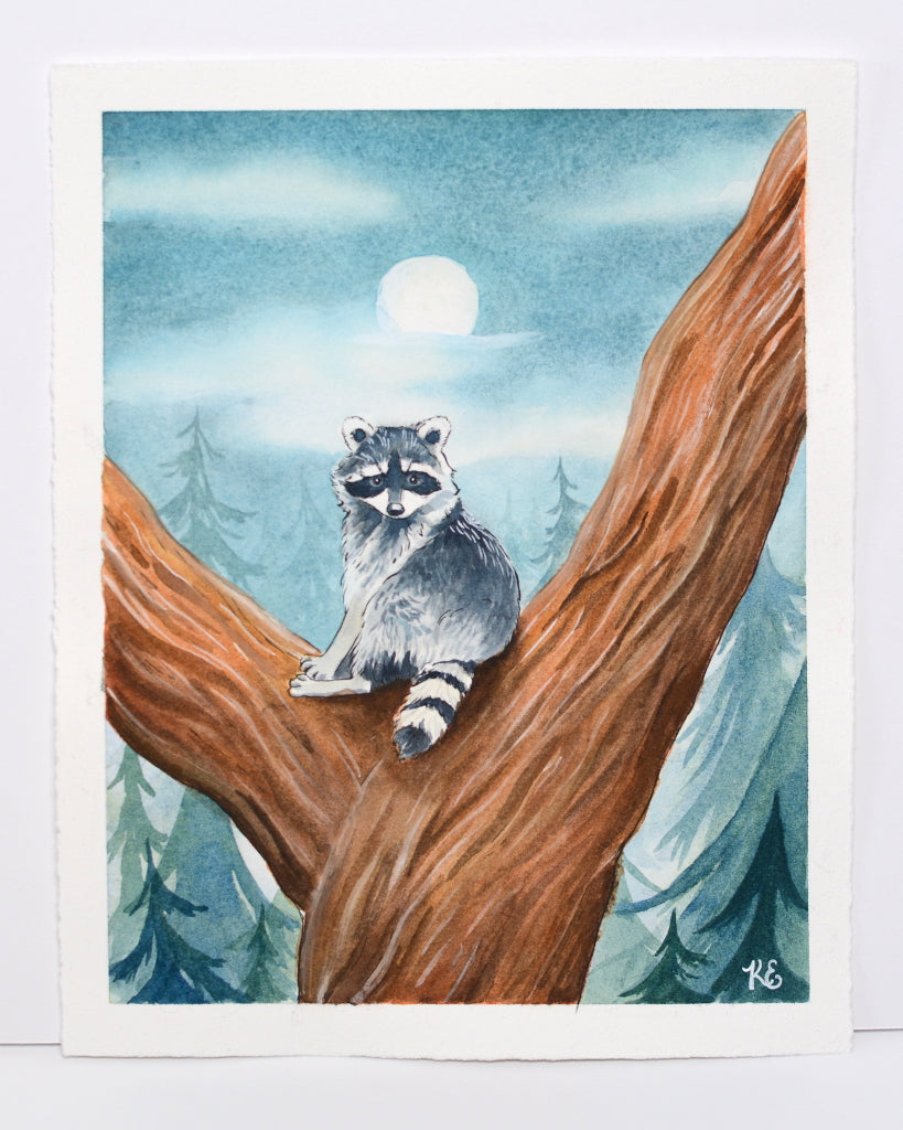 Raccoon in a Tree - Original Painting - 8x10 – Kim Everhard Art
