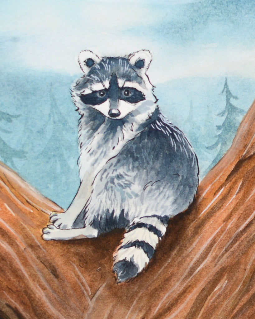 Raccoon in a Tree - Original Painting - 8x10" - Kim Everhard Art