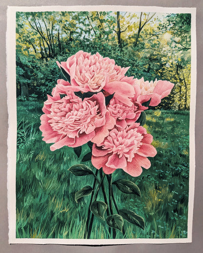 Peonies - Original Mixed Media - Kim Everhard Art
