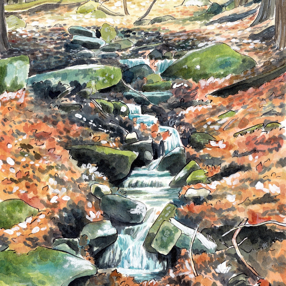 Stream in the Woods - Original Painting - 8.5x14" - Kim Everhard Art